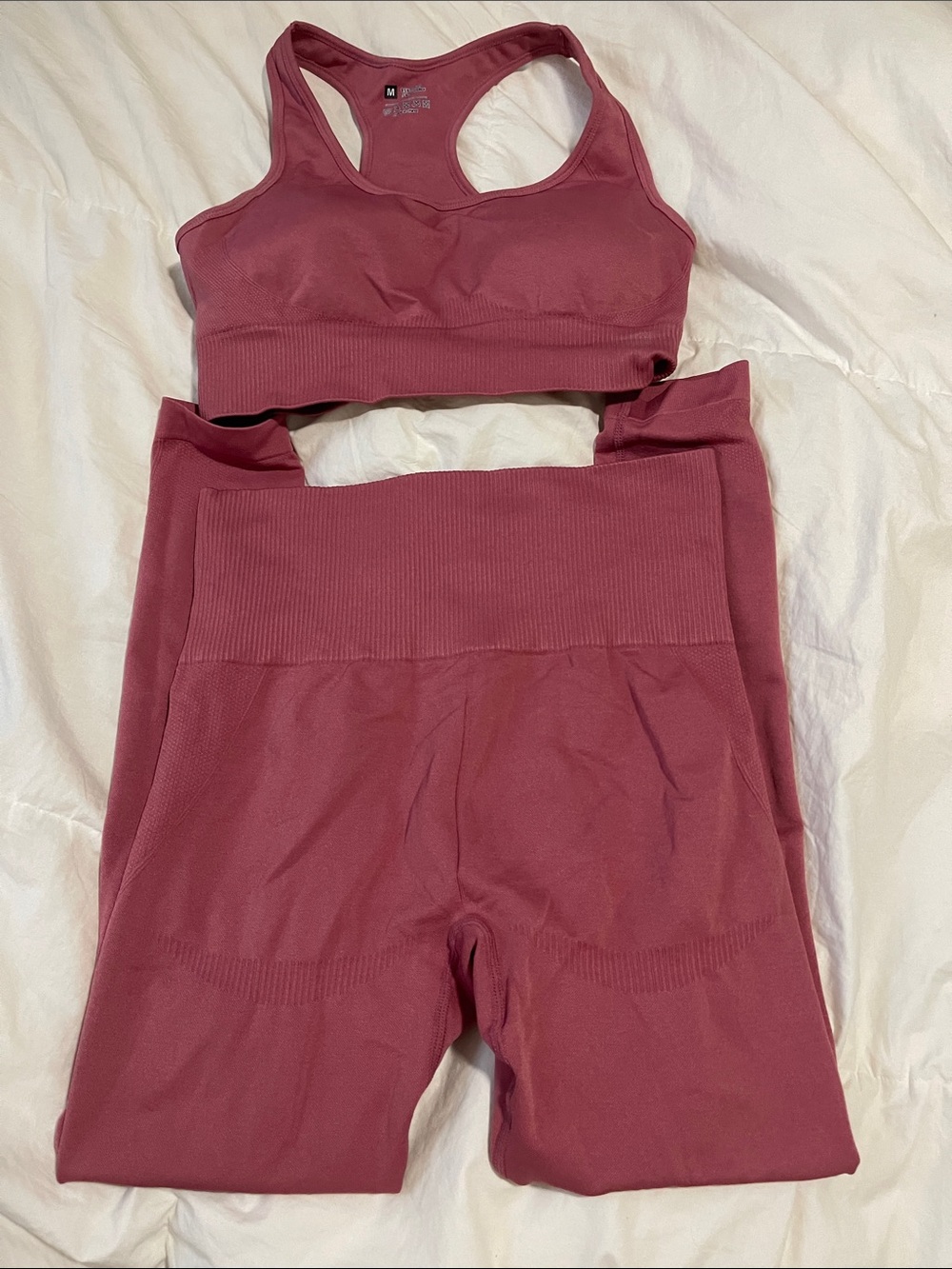 Seamless High-Waist Leggings & Racerback Sports Bra Set - Dusty Rose